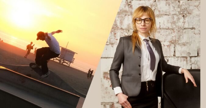 Skater vs business woman